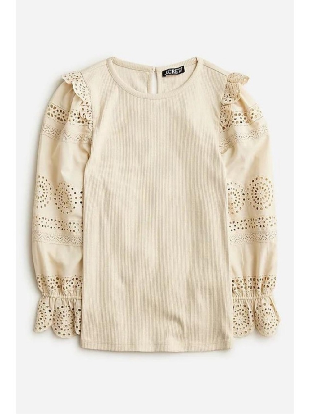 J. Crew rib knit lace eyelet sleeve top.